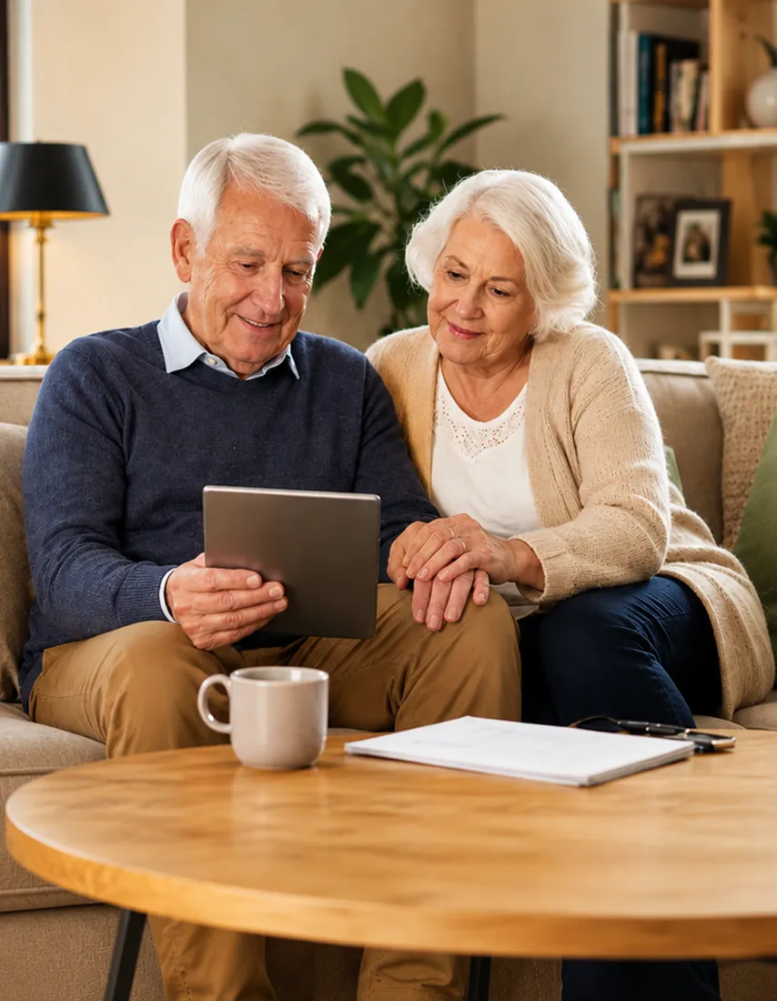 Senior couple reviewing documents
