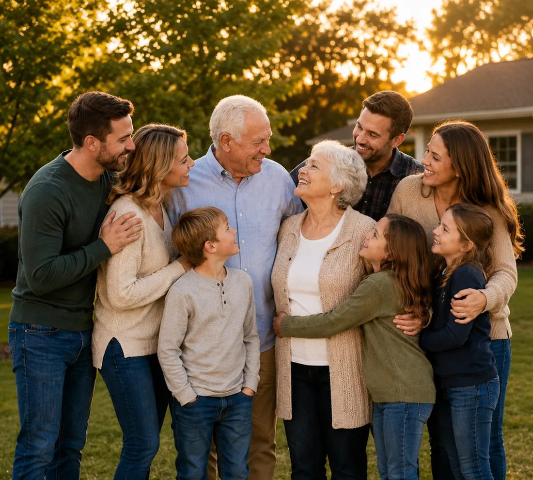Elderly couple with family